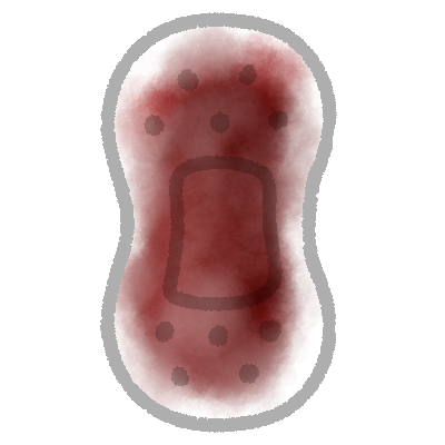 a stylized drawing of a bloody pad.